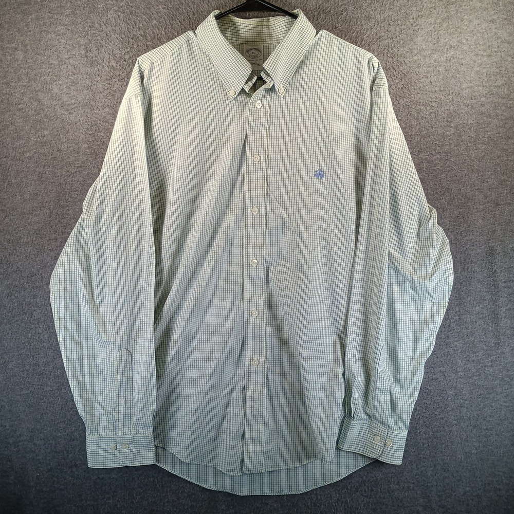 Brooks Brothers Regent Men's XL Long Sleeve Green Dress Shirt 100% Cotton Logo